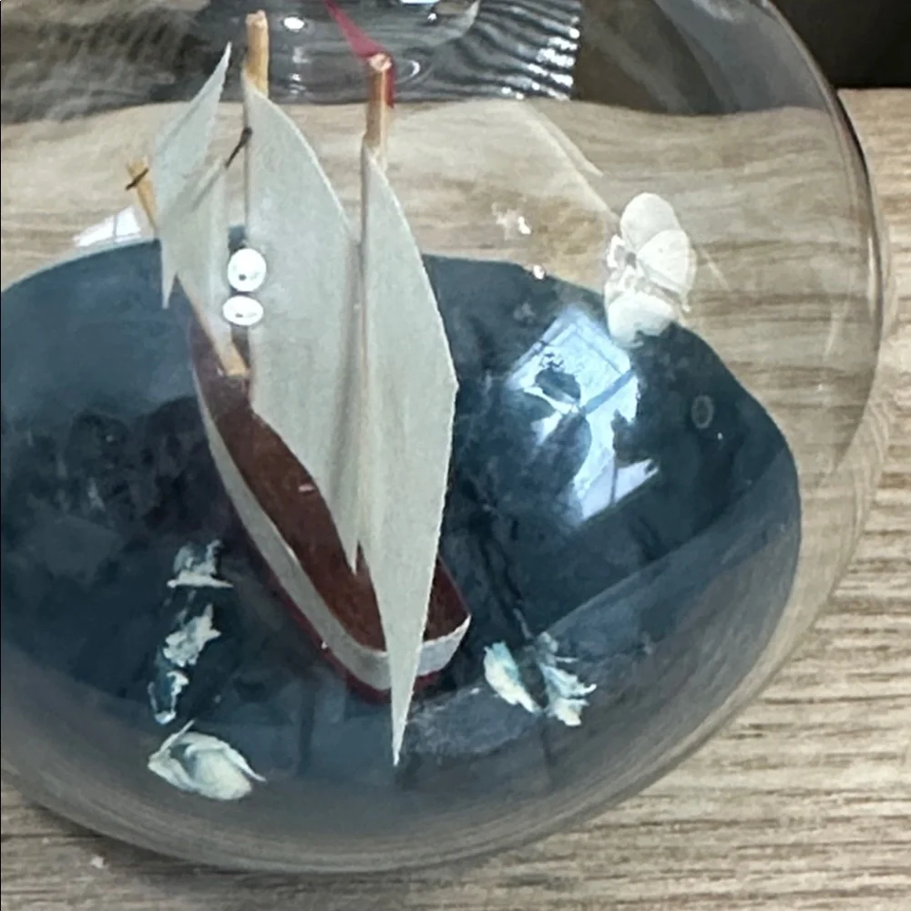 Crate & Barrel Ship-In-A-Bottle Glass Christmas Ornament Nautical